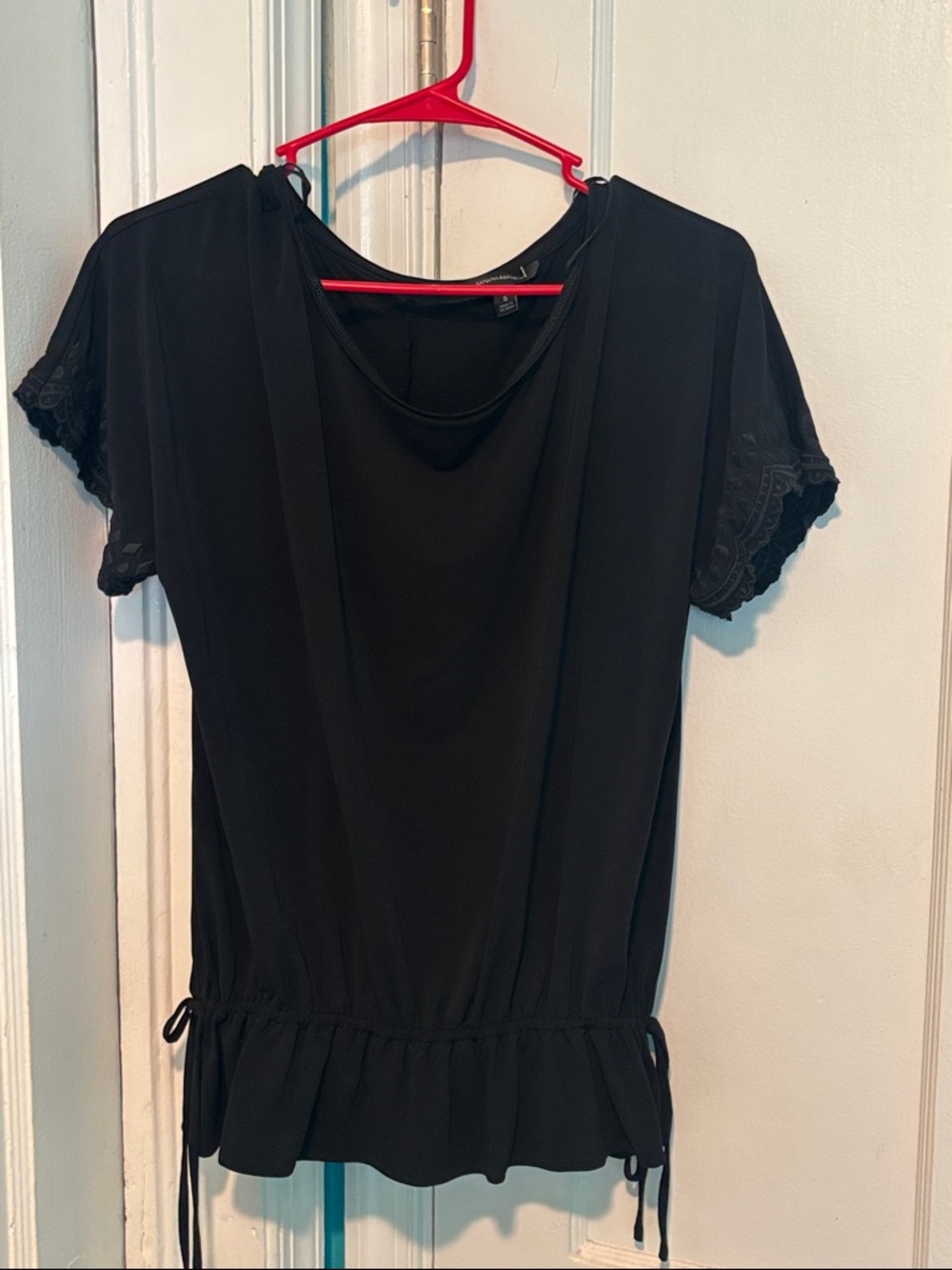Banana Republic Black A-Line Lace Sleeve Drawstring Hem Top
